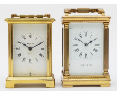 A 20th century brass cased Mappin &amp; Webb carriage clock, 15cm high, together with a Bayard French brass cased 8 day carri