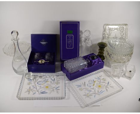 Three boxes of ceramics and glass to include a blue Spode vase, boxed Edinburgh crystal decanter and boxed glasses.