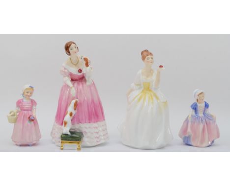 Four Royal Doulton ceramic figures comprising of HN2460 'Flower of love', HN3125 'Queens of the realm Queen Victoria', HN1678