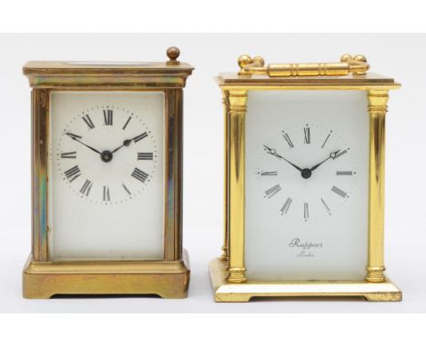 A 20th century Rapport brass cased carriage clock, 13cm high, together with a 20th century brass cased carriage clock, 11cm h