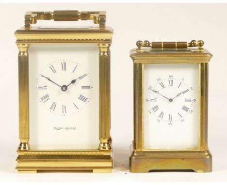 A 20th century Mappin &amp; Webb brass cased carriage clock, 14.5cm high, together with a 20th century brass cased carriage c