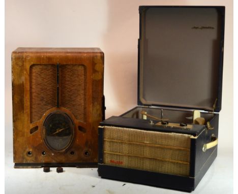 A 1950s Philco portable record player together with a 1920s Furguson valve radio (Spares or repair) (2)