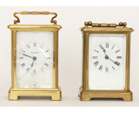 A 20th century Baynard of Paris 8 day brass corniche cased carriage clock, 14cm high together with a 20th century brass corni