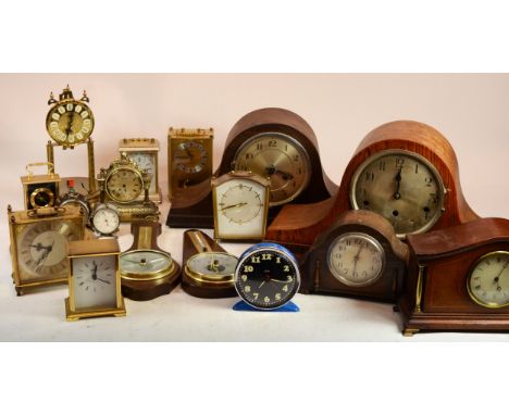A collection of mid 20th century and later mantel clocks and barometers, having manual wind and quartz movements. (2)