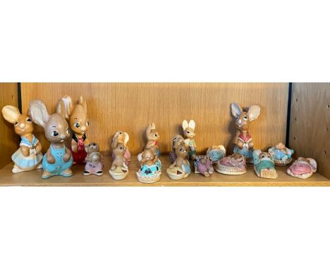 Pendelfin; a collection of rabbits to include Mother Rabbit, Pie Face and Snuggles