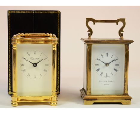 A contemporary Matthew Norman brass corniche cased carriage clock, 15.5cm high together with a boxed Churchill serpentine fro