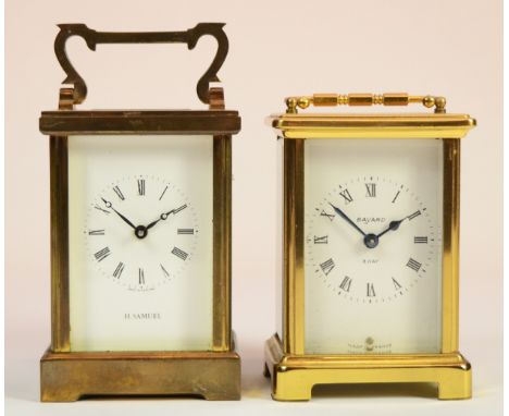 A contemporary Bayard 8 day corniche cased carriage clock, 15cm high together with an English brass corniche cased carriage c