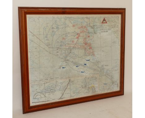 A framed militaria campaign map; OP Granby/Desert Sabre 1 (UK) ARMD DIV (Oct 90-March 91) scale 1:1,000,000. 84x71cm.