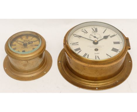 A 20th century Henry Browne &amp; Son Ltd retailed brass cased Sestrel bulkhead clock, the white 6" dial with subsidiary dial