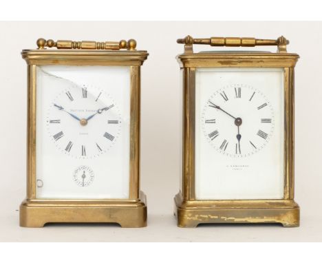 A 20th century Matthew Norman brass corniche cased half hourly striking carriage clock (not working), 17cm high together with