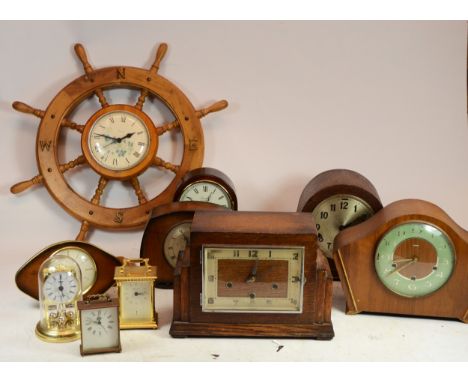 A collection of mid 20th century and later mantel clocks, miniature novelty clocks and barometers, having manual wind and qua