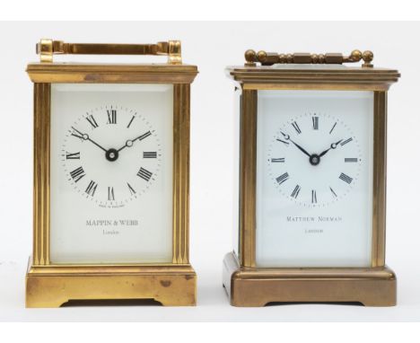 A 20th century Mappin &amp; Webb brass cased carriage clock, together with a Matthew Norman brass cased carriage clock, both 