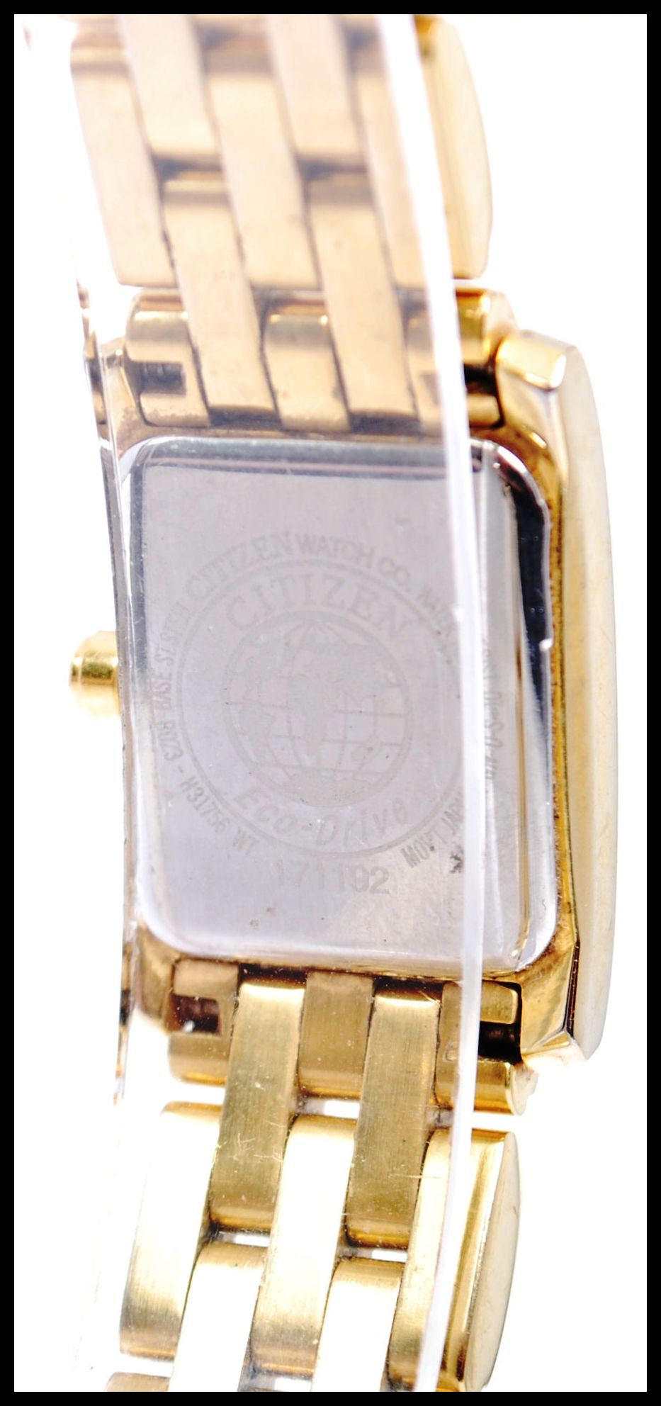 Citizen Eco-Drive rectangular gold plated ladies bracelet watch ...