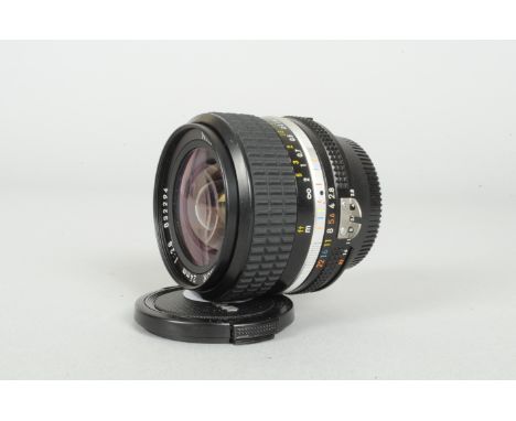 A Nikon Nikkor 24mm f/2.8 Wide Angle AI-S Lens, serial no 832294, barrelG-VG, slight marks to mount ring, elements G, fungus 