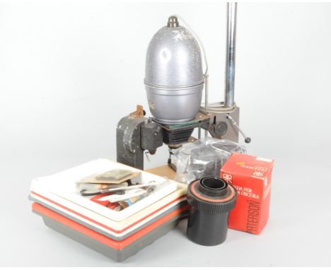 Paterson Darkroom Equipment and Other Items, including two System 4 developing tanks, an orange darkroom lamp, a CdS enlargin