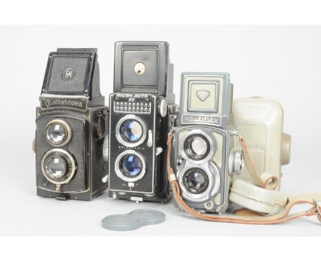 A Rolleiflex Grey Baby 4 x 4cm TLR Camera, shutter not working, together with a Rolleicord I, leather-covered, shutter sticki