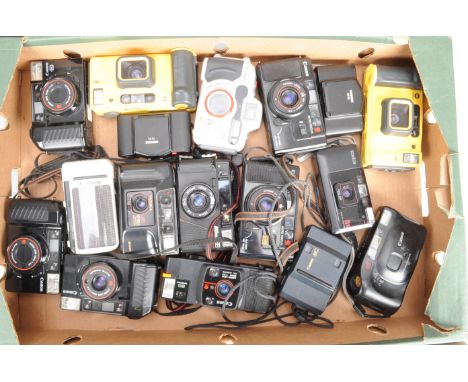 A Tray of Canon and Other Compact Cameras, including a Canon AF35M, a Canon MC, Canon Sure Shot A1 and EX, two Minox 35EL, ot