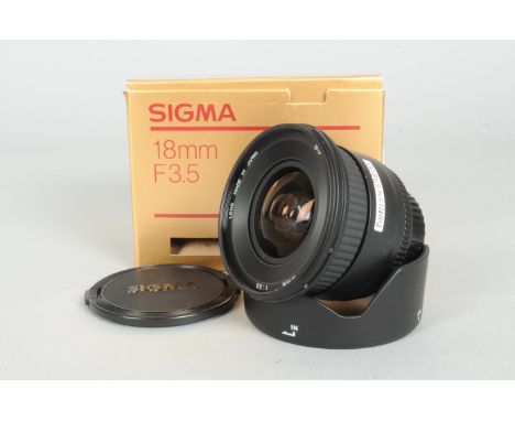 A Sigma 18mm f/3.5 Nikon Mount AF Lens, barrel VG-E, elements VG-E, in makers box, with manual  