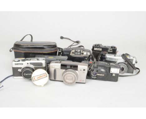 Compact 35mm Cameras, a Beirette IV, a Beirette Electronic, a Canon Demi C half frame, a Canon Sureshots AF-7 and Z135, an Ol