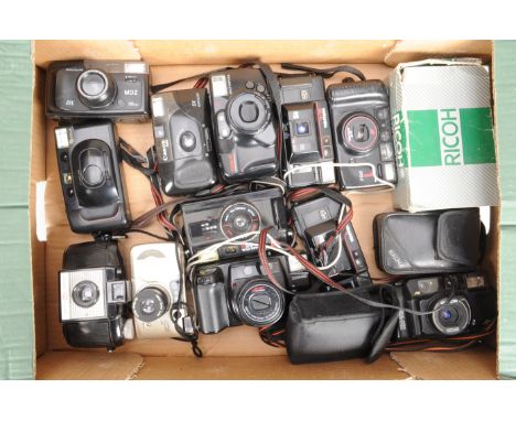 A Tray of Auto Focus Compact Cameras, brands include Canon, Chinon, Fuji, Goldline, Halina, Minolta, Miranda, Nikon, Olympus 