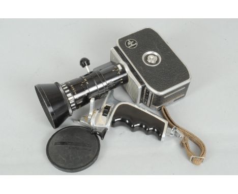 A Bolex Zoom Reflex P2 8mm Cine Camera, spring motor runs, with a SOM Berthiot  Pan Cinor 9-30mm f/1.9 zoom lens, lens cap an