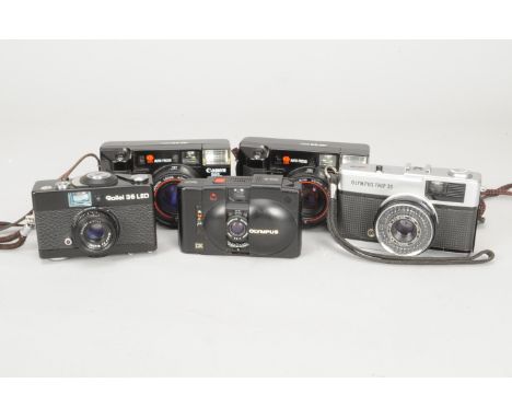 Five Compact 35mm Cameras, comprising two Canon ML autofocus cameras, a Rollei 35 LED camera, an Olympus XA3 camera and an Ol