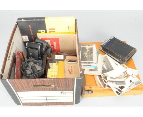 Folding Cameras and Photographs, including an Ensign Selfix 420 folding camera, a Kershaw Eight-20 King Penguin folding camer