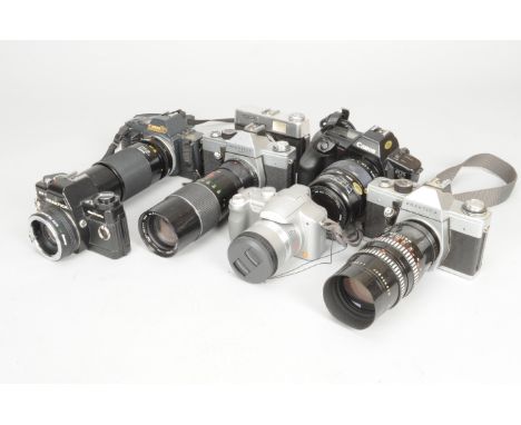 Canon and Praktica SLR Cameras, comprising an EOS 650 camera, a T70 camera, a BC 1 body, a Super TL2, an LTL, together with a