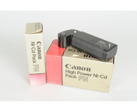 A Canon High Power Ni-Cd Pack FN, for Motor Drive FN, together with a Canon Ni-Cd Pack FN, both untested, both in maker's box