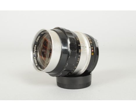 A Nikon Nikkor-P Auto 105mm f/2.5 Non AI Lens, Nippon Kogaku, serial no 126867, barrel F-G, small ding to filter ring, scratc