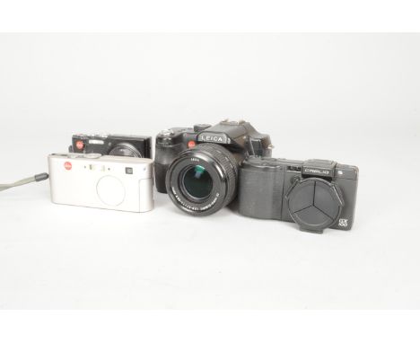 A Group of Leica Digital Cameras, a Leica V-Lux 1 bridge camera, a Leica D-Lux compact camera, a Leica C-Lux 2 compact camera
