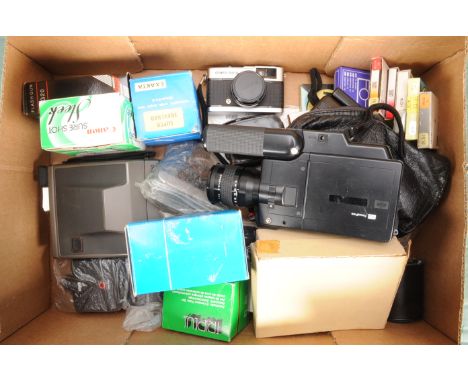 Cameras and Accessories, including a Canon 514XL Super 8 camera, an Elmo 260S-XL Super 8 sound camera, an Olympus Trip 35 cam