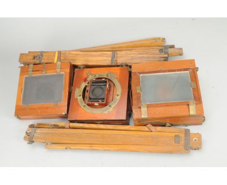 Three Incomplete Mahogany and Brass Field Plate Cameras, including a Thornton-Pickard Imperial Triple Extension 6½ x 4¾in. ca
