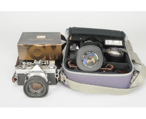 An Olympus OM-1 MD SLR Camera Outfit, no. 1784193, shutter working, maker's box, an F.Zuiko Auto-S 50mm f/1.8 lens,  a Zuiko 
