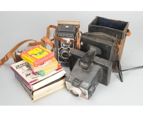 Cameras and 8mm Cine Films, including a Nettel 9 x 12cm folding plate camera with plate holders, a Zeca Goldi 3 x 4cm folding