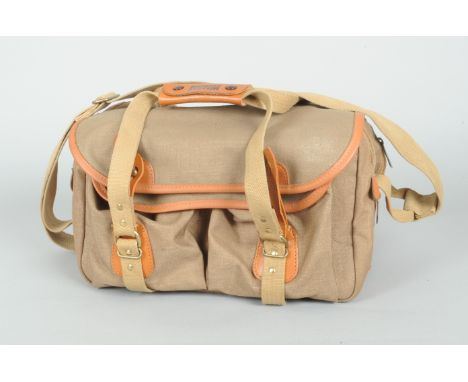 A Bilingham Camera Bag, Cordura, tan,  38x23x25cm (aprox) two front pockets, one larger zipped front pocket, zipped back pock