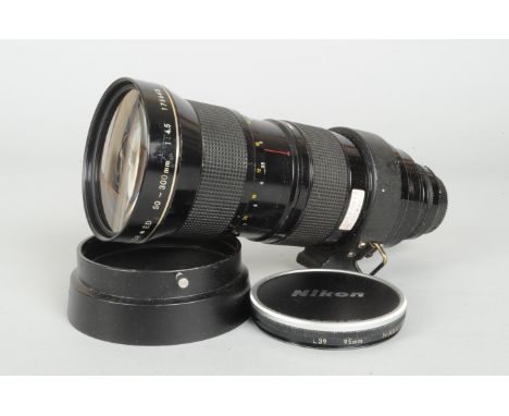 A Nikon Zoom Nikkor 50-300mm f/4.5 ED  AI Lens, serial no 175640, barrel F-G, light scratches, wear, brassing to mount ring, 
