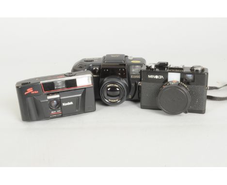 Compact 35mm Cameras, a Konica Z-up80RC camera, maker's soft case and instructions, a Minolta Hi-Matic G2 camera with maker's