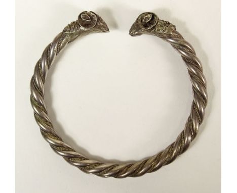 Vintage .900 Silver Rams Heads Bangle. Twisted Band. Signed 900. Good Condition. Measures 9 Inches Wearable Length. Shipping 
