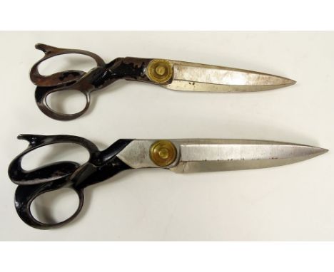 Pair of Large American Antique Shears/Scissors. Both With Brass Caps, One Signed R. Heinisch Inventor, Newark, NJ. Wear or in