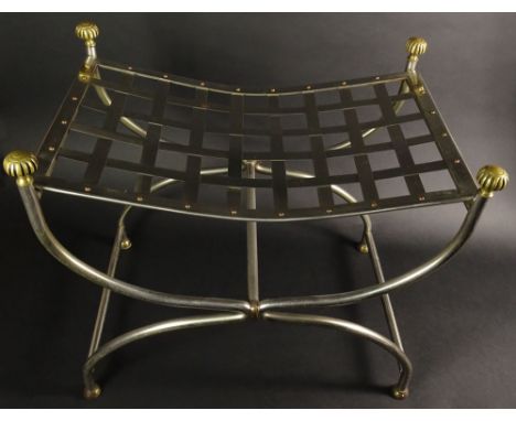 Modern Chrome and Brass Bench. Unsigned. Good Condition. Measures 19 Inches Tall, 21 Inches Length and 15 Inches Wide. We wil