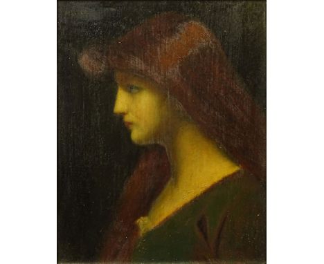 Jean Jacques Henner, French (1829-1905) Oil on Panel "Portrait of Woman in Profile". Signed to Left. Good Condition. Measures