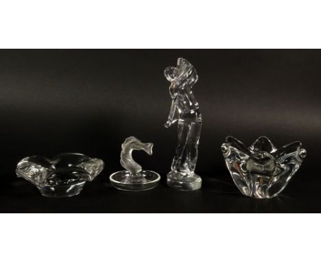 Lot of Four Signed Crystal Pieces. This Lot includes a Baccarat Crystal Golfer Figurine, 9-1/4 Inches Tall; Baccarat Bowl, 3-