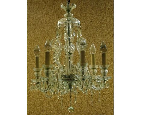Vintage Crystal Chandelier Possibly Waterford. Unsigned. Good Condition. Measures approx. 30 Inches Tall and 23 Inches Wide. 