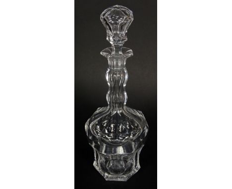 Val St Lambert Crystal Decanter in the Lalaing Pattern. Unsigned. Small Chips on Both Body and Stopper. Measures 12-1/2 Inche