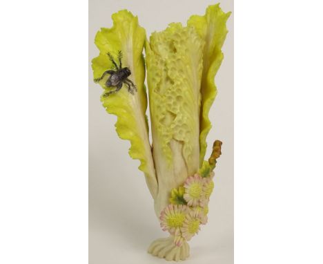 Early 20th Century Chinese Carved Polychromed Ivory Group "Cabbage With Flowers and Insects" Unsigned. Small Loss at Base. Me