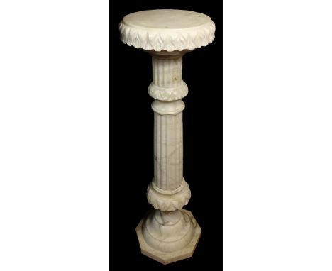 Antique Carved Marble Pedestal. Unsigned. Some Wear or in Good Condition. Measures 40 Inches Tall, 12 Inches Diameter. We wil
