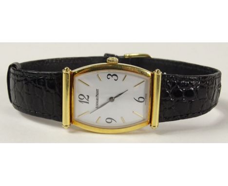 Vintage Audemars Piguet 18 Karat Yellow Gold Quartz Movement Carnegie Watch with Crocodile Strap and 18 Karat Yellow Gold Buc