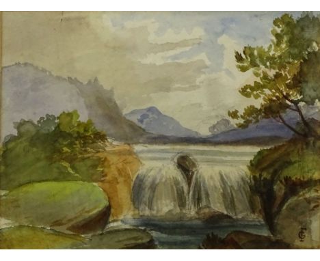Charles Stuart Forbes, American (1856 - 1926) Watercolor "Waterfall" Signed Lower Right CF Monogram. Light Toning From Age or