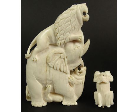 Lot of Two (2) Vintage Carved African Ivory Animal Figurines. Unsigned. Good Condition. Largest Measures 4-1/4 Inches. This i